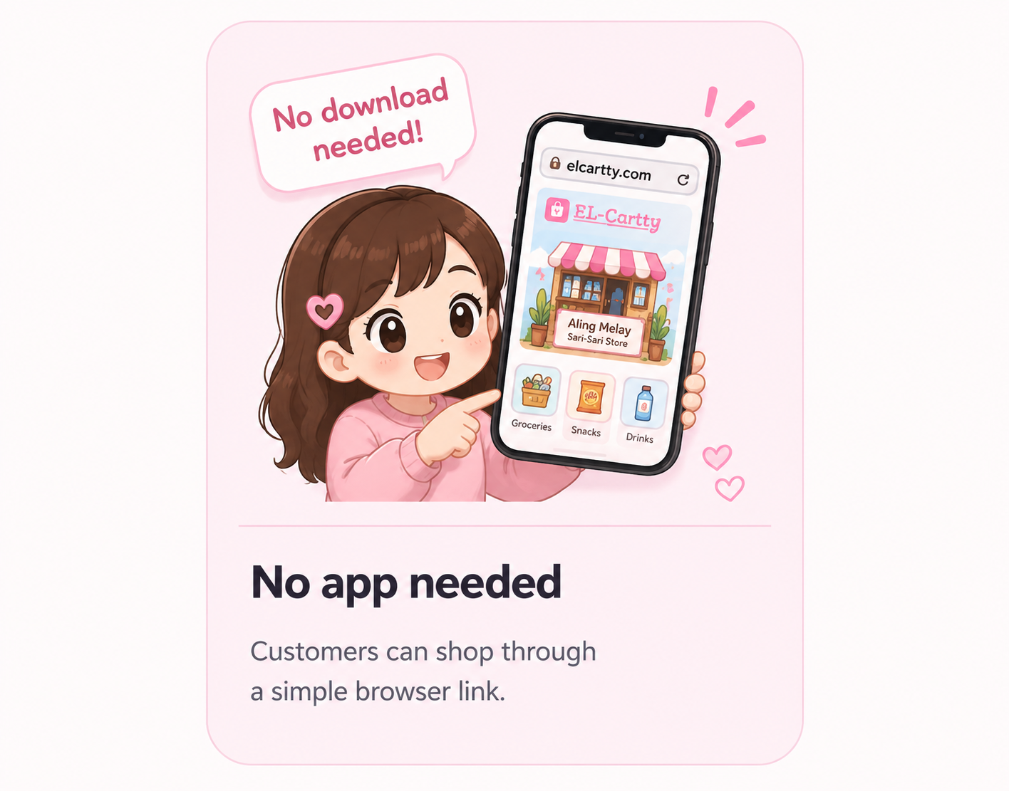 Customer opening an EL-Cartty store through a browser with no app download